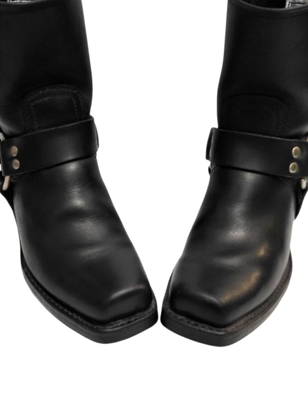 FRYE 8R Harness Short Boot Black Oiled Leather Western Cowgirl Moto Engineer - Picture 4 of 11